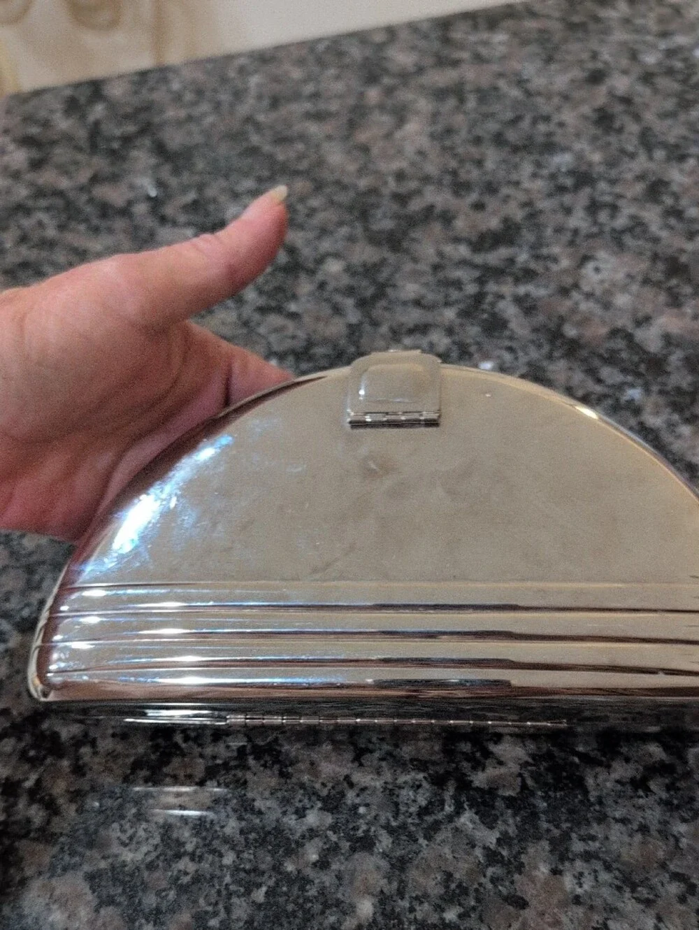 Vintage Silver Tone Half-Moon Metal Clutch  Or Crossbody By CHR Paris Milan